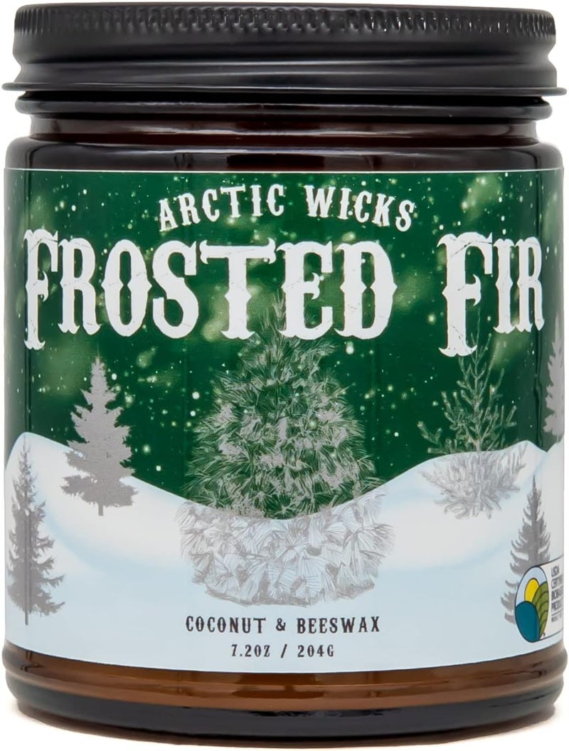 Arctic Wicks Scented Coconut Beeswax Candles | Coconut Beeswax Non Toxic Candle 9oz Amber | Farmhouse Candles Non-Toxic Clean Burn 100% USDA Certified Biobased (Frosted Fir - Fraiser Fir Tree) - Image 4